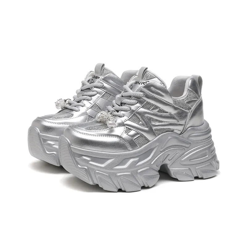 CARDANRO Small sized Sky Vegetables Chunky Sneakers Women's Low Top White/Silver-8