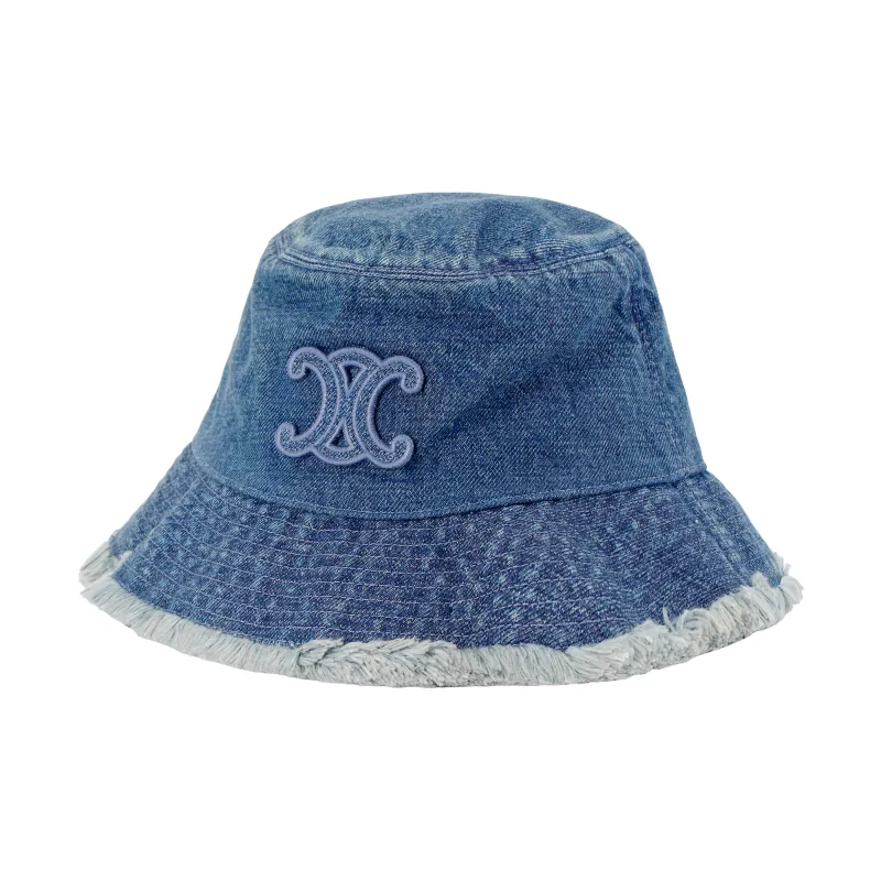CELINE Triomphe Bucket Hat In Dark Union Wash Denim-2