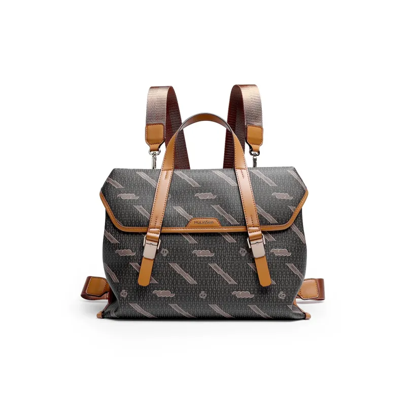 Mulinsen Synthetic Leather Backpack Regular Unisex Ecru/Coffee-8