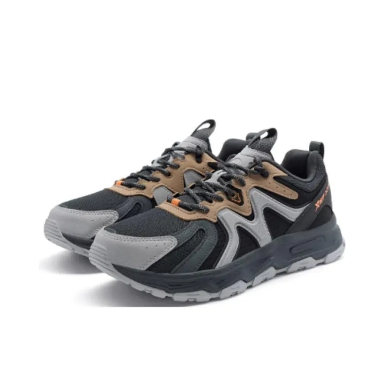 XTEP Anti Slip Wear Resistant Low Top Hiking Shoes Men's Black/Honey Tea Brown-4