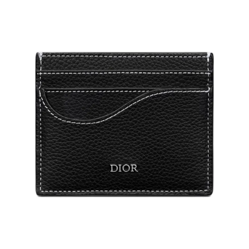 DIOR Grained Calfskin Saddle Card Holder Women's Black-0