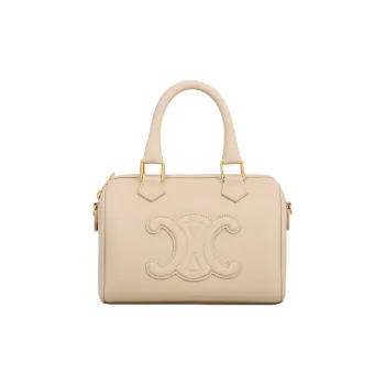 CELINE Calfskin Boston Bag Shoulder Bag Crossbody Bag Handbag Small Size Women's Natural