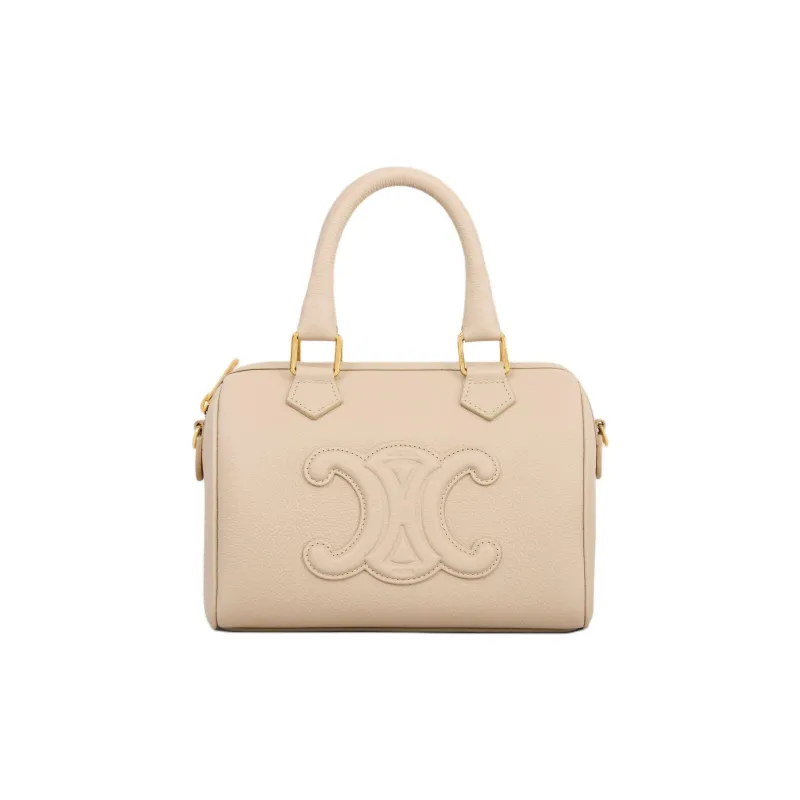 CELINE Calfskin Boston Bag Shoulder Bag Crossbody Bag Handbag Small Size Women's Natural-0