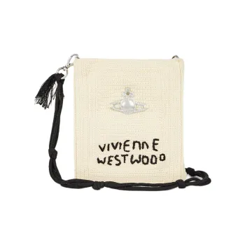 Vivienne Westwood Organic Cotton Flower Shoulder Bag, Crossbody Bag Small Size Men's Ivory