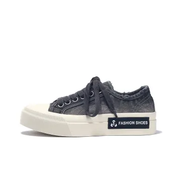 BELLALILY Low Top Canvas Shoes Women's Gray Black
