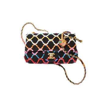CHANEL Classic Flap CF Small Gold Ball Woolen Woven Mouth Cover Bag Crossbody Bag Mini Women's Multicolor