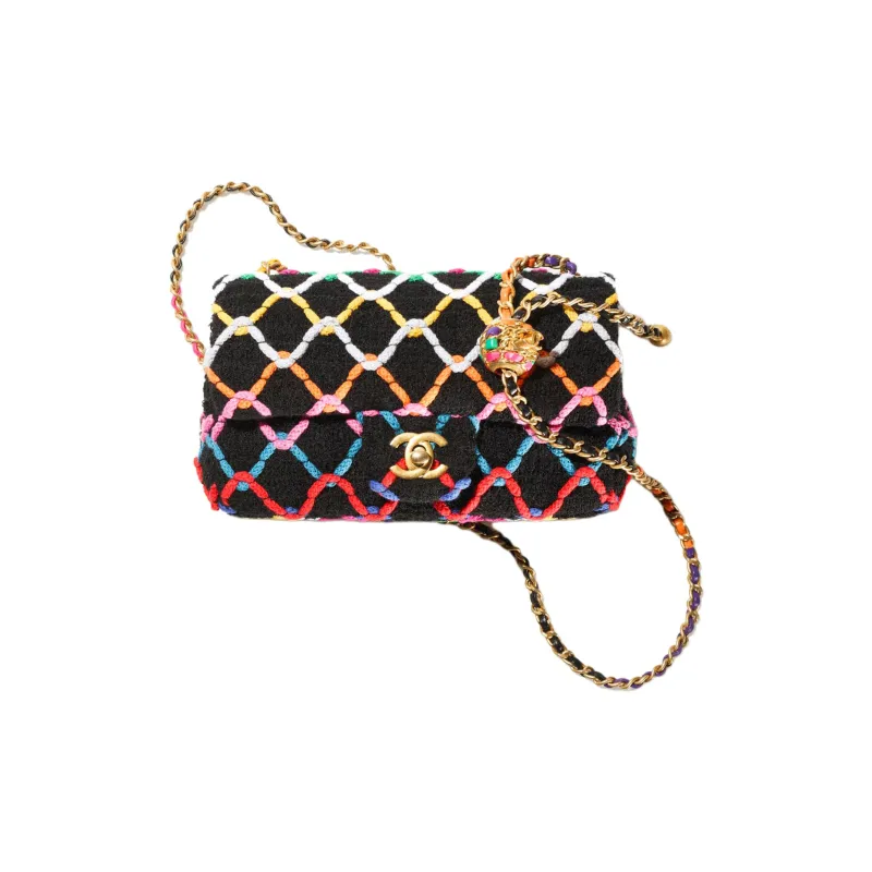 CHANEL Classic Flap CF Small Gold Ball Tweed With Woolen Woven Woolen Woven Crossbody Bag Mini Women's Multicolor-0