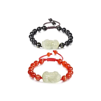 Cuiya Golden Building Hetian Jade Bracelets Pale Greenish White Jade Unisex