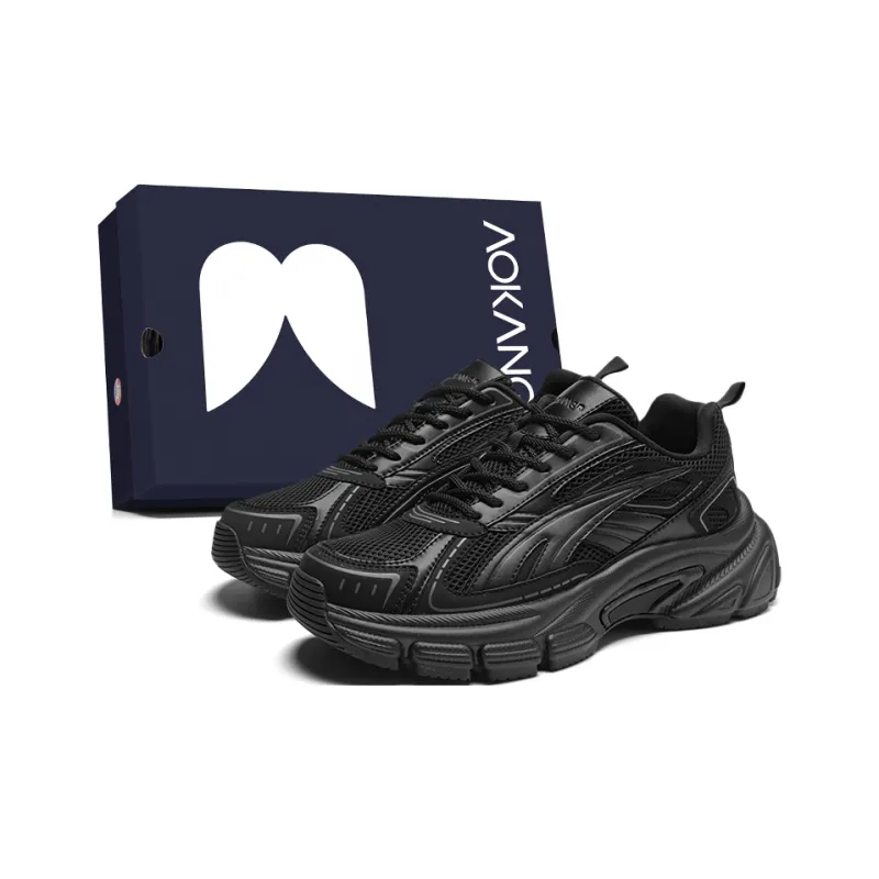 AOKANG Bullet Head Series Chunky Sneakers Men Low Top Gray Silver, Black-5