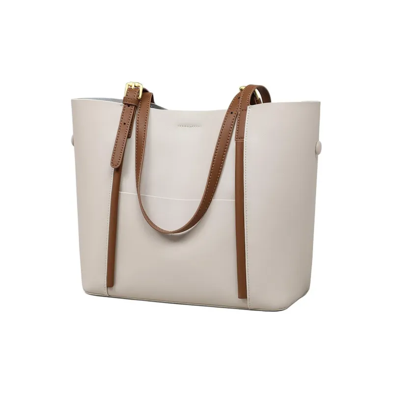 MILLIE'S Cow Leather Tote Bag, Shopping Bag, Shoulder Bag Women's Beige Coffee-2