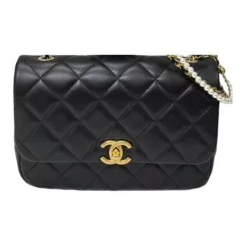 CHANEL Plaid Lambskin Shoulder Bag Crossbody Bag Small Size Women's Black