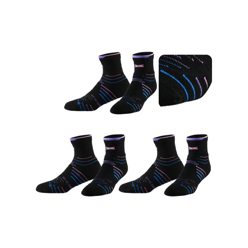 SPALDING Professional Basketball Socks Trendy Versatile Warm And Elite Compression Unisex 3 Pack White/Black-16