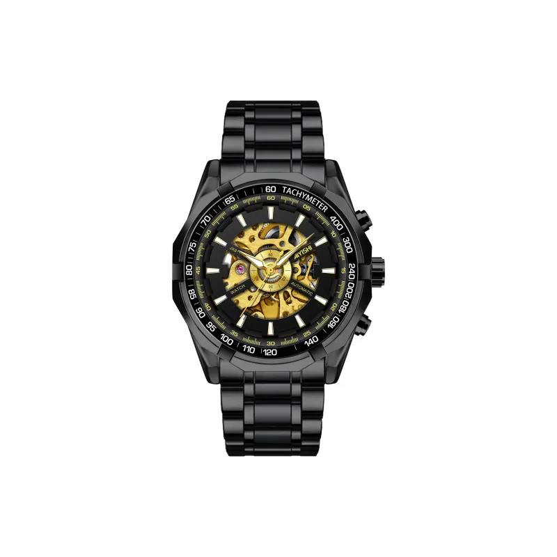 AIYISHI Automatic Mechanical Movement Stainless Steel Watchband Watch Unisex Cut-Out Dial-9