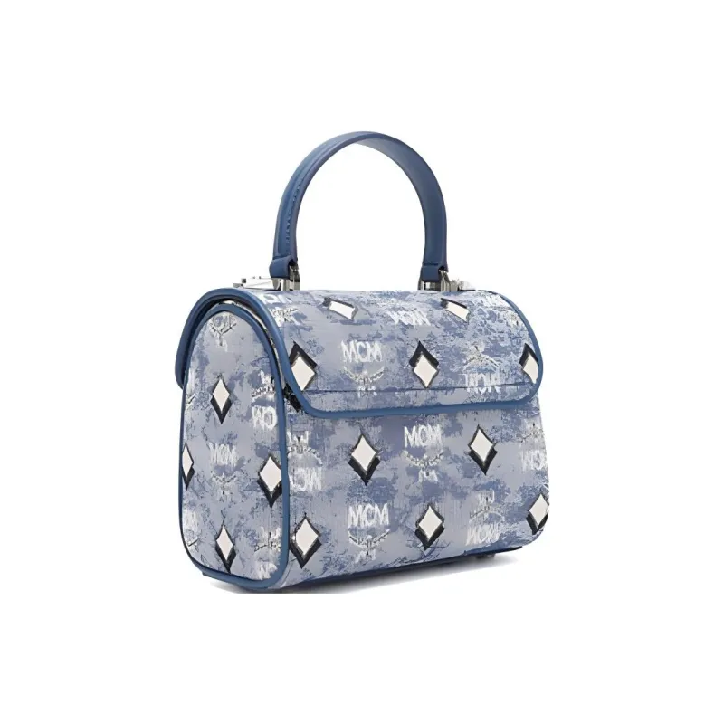 MCM Cow Leather Handbag Women's Blue-4