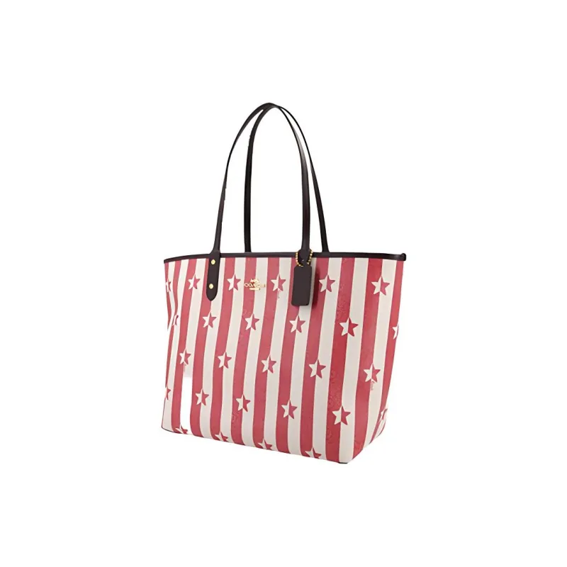 COACH PVC Tote Bag, Shopping Bag, Shoulder Bag Women's Red White Stripes-2