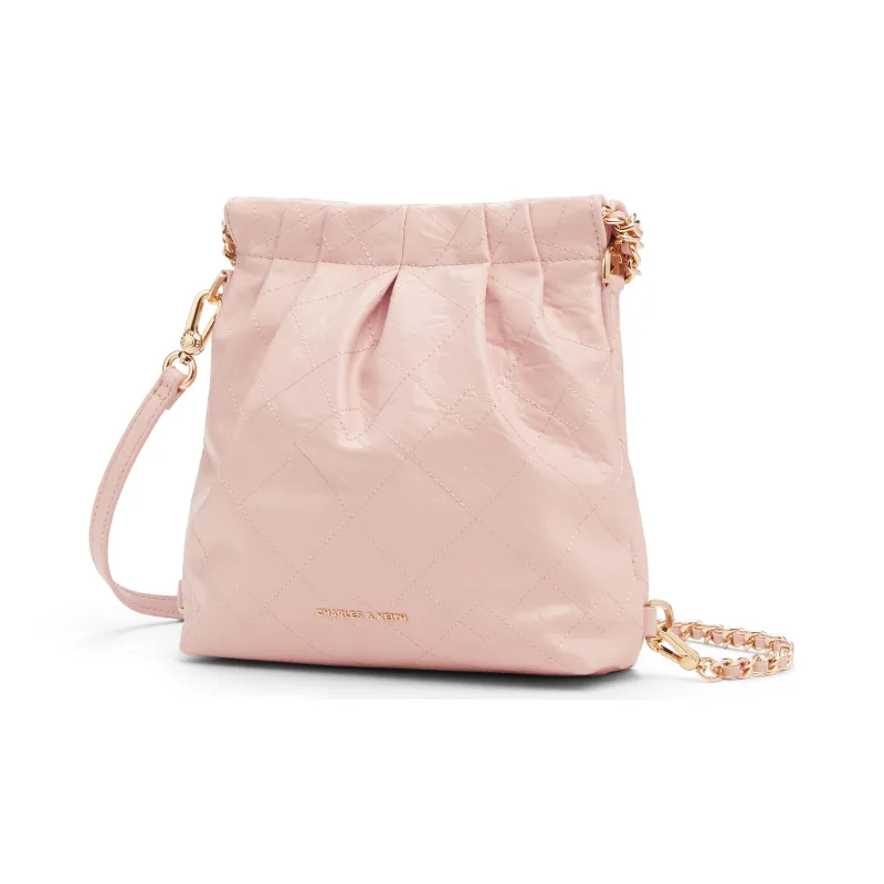 CHARLES&KEITH Polyurethane Synthetic Leather Backpack Women's Black/Cream Milk White/Silver/Pink-26