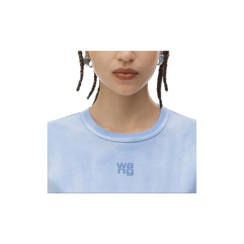 T By Alexander Wang Essential Jsy Shrunk W/Puff Logo & Bound Neck Tee Washed Pale Blue-5