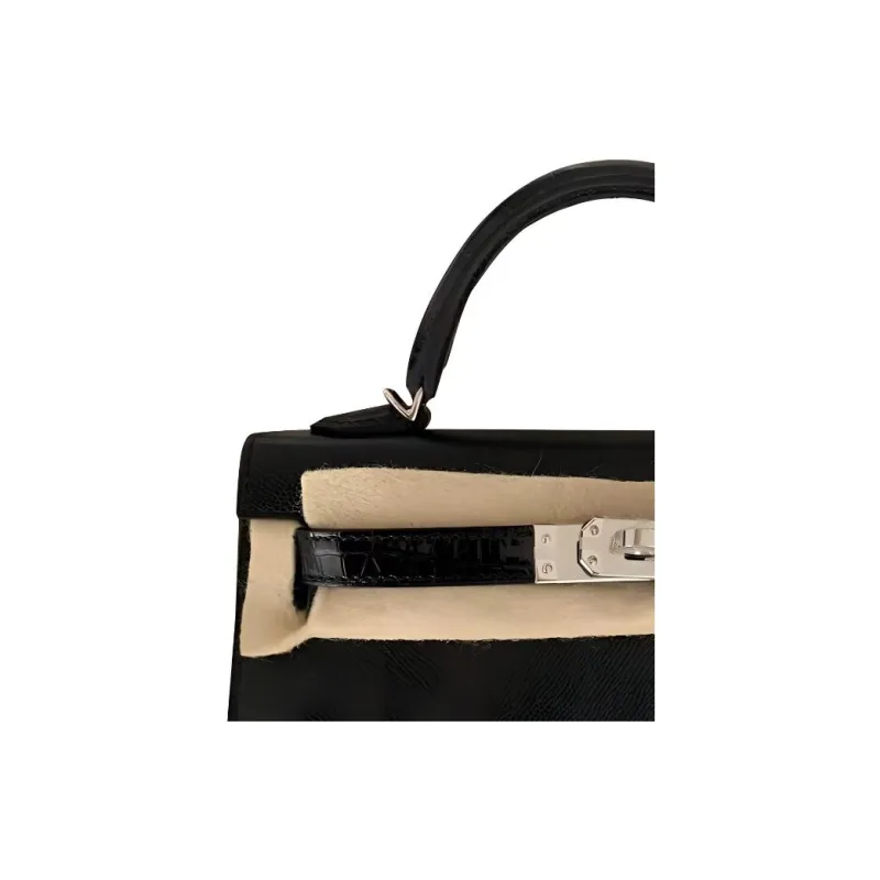 HERMES Touch Madame Crocodile Leather Kelly Bag Shoulder Bag Crossbody Bag Handbag Mini Women's Black-4