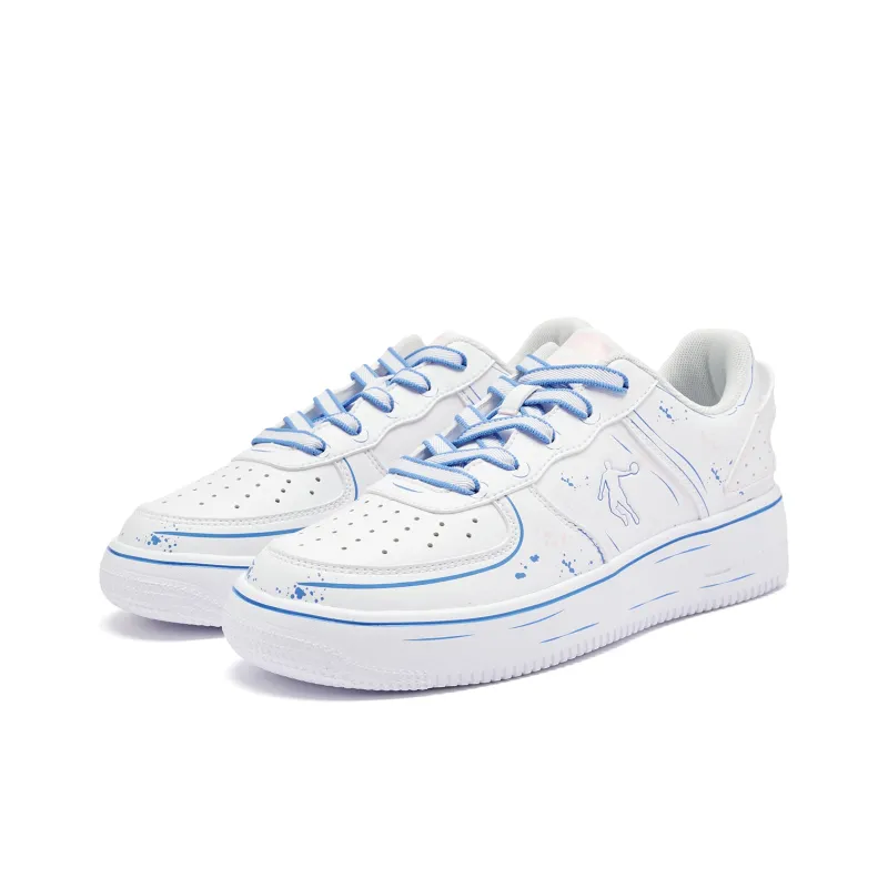 QIAODAN Slip Resistant, Abrasion Resistant, Lightweight Low Top Skateboard Shoes Women's White Blue-2