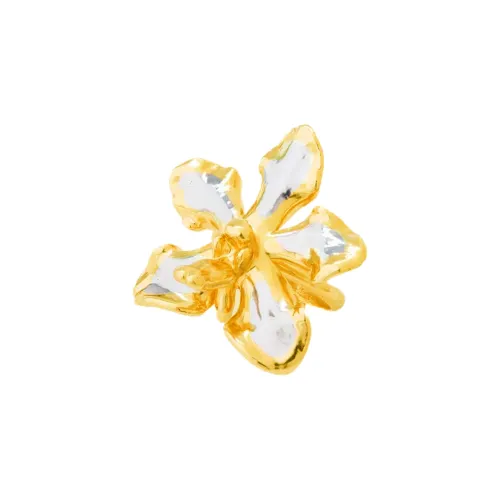 RISIS Lambatan Vanda, Natural Orchid Palladium Plated Gold Adjustable Size Ring Women's