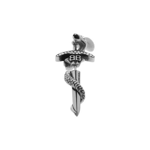 Balenciaga Rhinestone Brass Aluminum Glass Earrings Unisex Silver