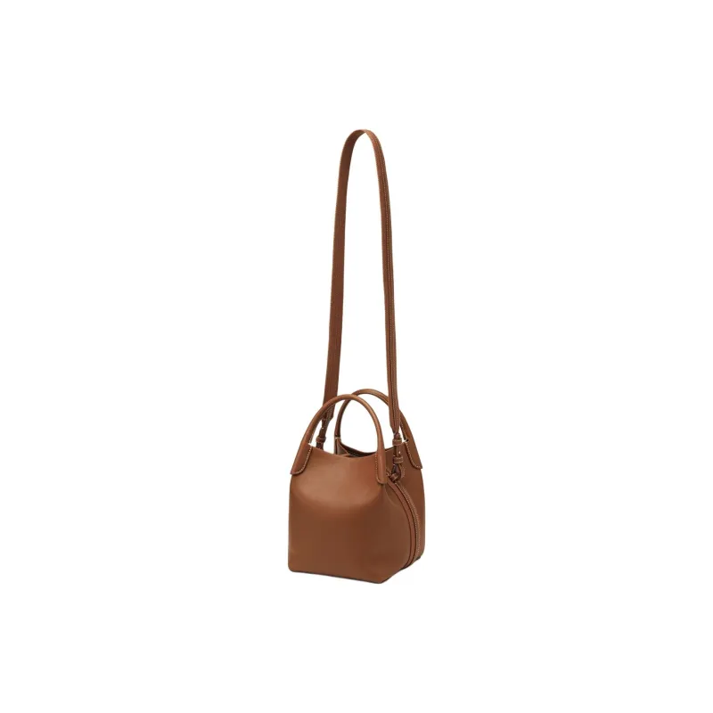 Loro Piana Cow Leather Bucket Bag, Shoulder Bag, Crossbody Bag, Handbag Trumpets Women's Mole Gray-1