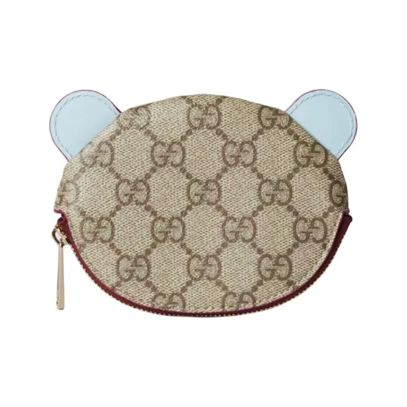 GUCCI Coated Canvas Coin Purse Women's Beige & Dark Brown-2