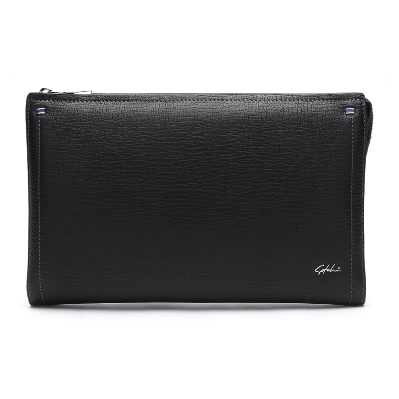 Satchi Cow Leather Clutch Regular Men's Black-0