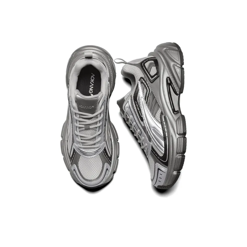 AOKANG Bullet Head Series Chunky Sneakers Men Low Top Gray Silver, Black-1