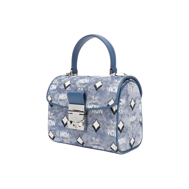 MCM Cow Leather Handbag Women's Blue-2