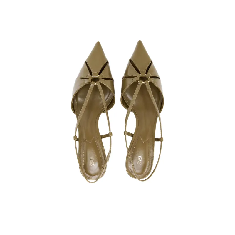 ZARA Slim Heel High Heels 4.5cm Women's Khaki Green-3