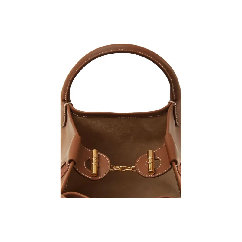 Loro Piana Cow Leather Bucket Bag, Shoulder Bag, Crossbody Bag, Handbag Trumpets Women's Mole Gray-2