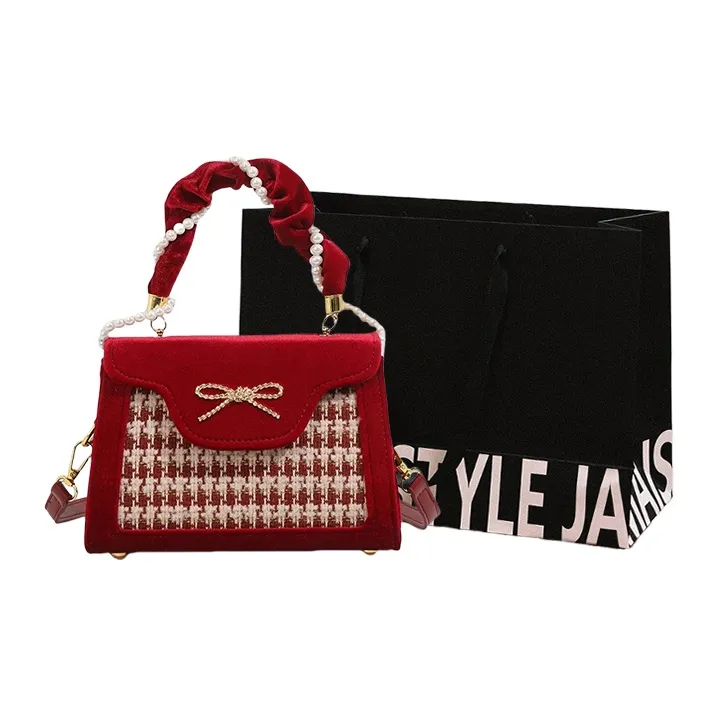 Cwatcun PU Plush Crossbody One Shoulder Handbags Regular Women's Red PU Style/Red Fleece Style-5
