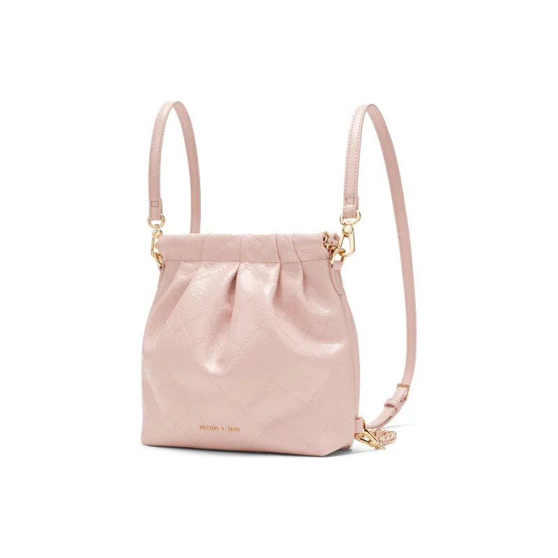 CHARLES&KEITH Polyurethane Synthetic Leather Backpack Women's Black/Cream Milk White/Silver/Pink-29