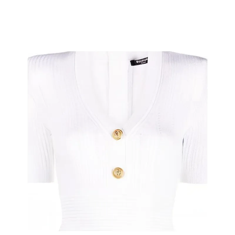BALMAIN Short Sleeved Dresses Women's White-4