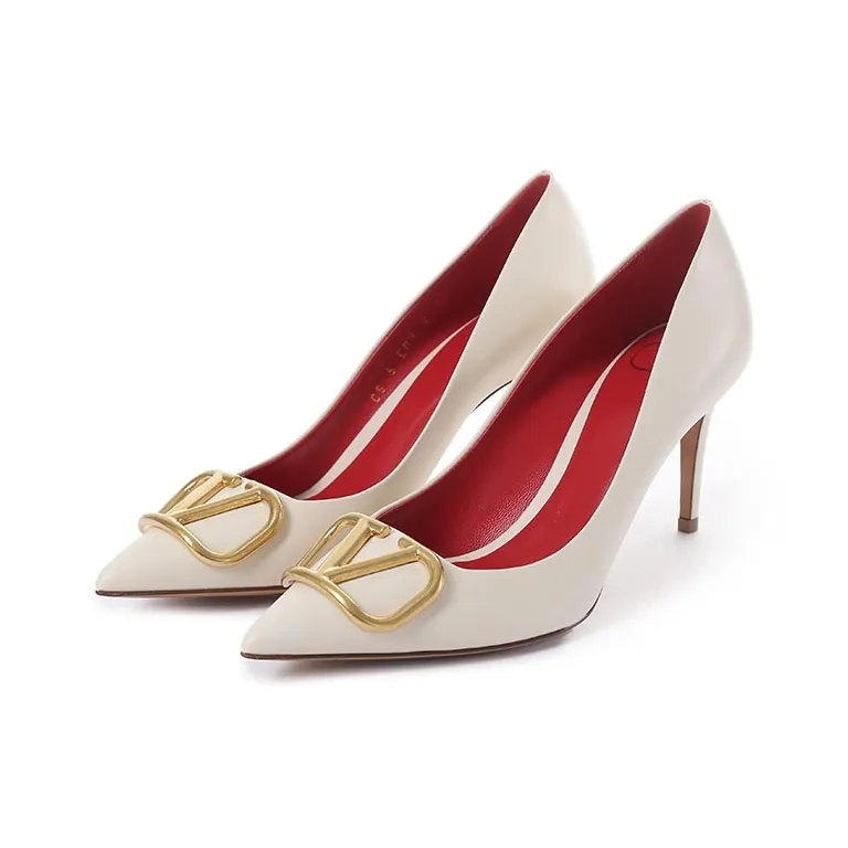 Valentino VLogo Signature Slim Heel High Heels 8cm Women's Light Ivory White-2