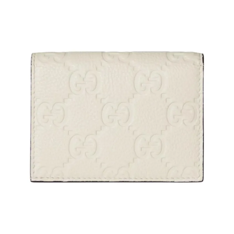 GUCCI GG Emblem Grain Leather Wallet Mini Women's Ivory-4