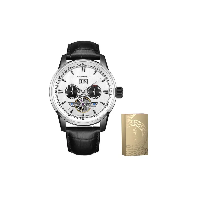 Sea Gull Masterpiece Collection Automatic Mechanical Movement Genuine Leather Strap Watch Men's Watches White Dial-6