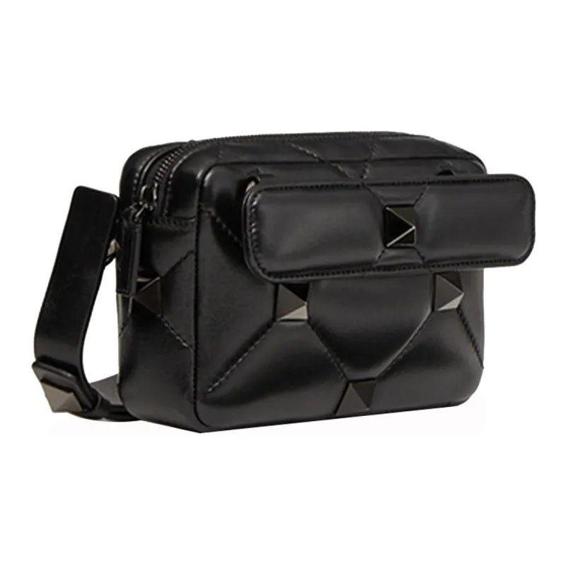 Valentino Roman Stud Quilting Soft Sheepskin Camera Bag, Shoulder Bag, Crossbody Bag Men's Black-2
