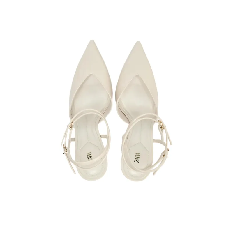 ZARA Slim Heel High Heels 10cm Women's White-3