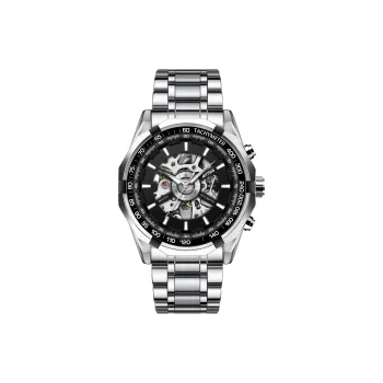 AIYISHI Automatic Mechanical Movement Stainless Steel Watchband Watch Unisex Cut Out Dial