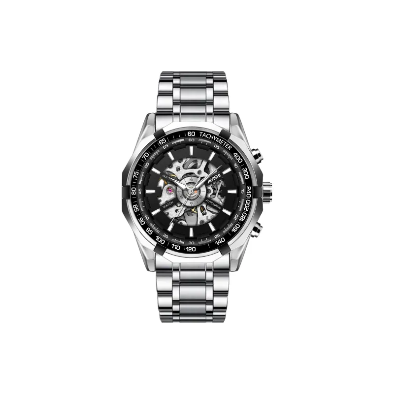 AIYISHI Automatic Mechanical Movement Stainless Steel Watchband Watch Unisex Cut-Out Dial-0