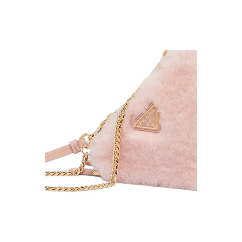 PRADA Shearling Bonded Leather One Shoulder Crossbody Clutches Mini Women's Pink-4