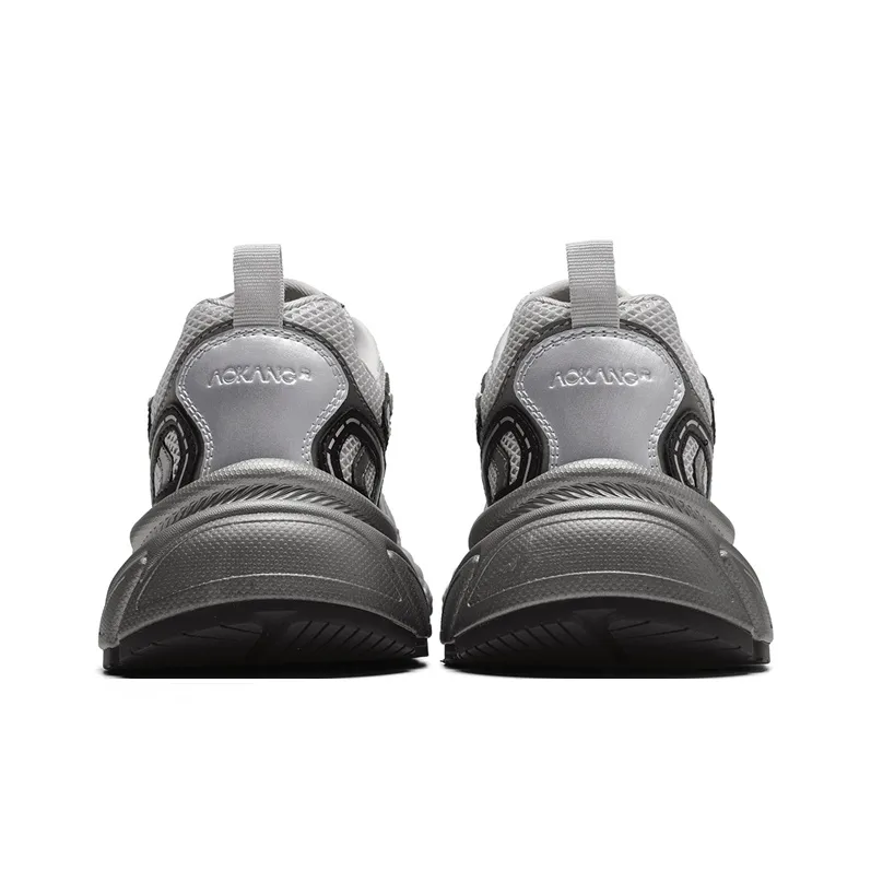 AOKANG Bullet Head Series Chunky Sneakers Men Low Top Gray Silver, Black-3