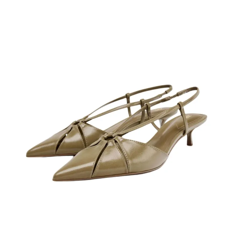 ZARA Slim Heel High Heels 4.5cm Women's Khaki Green-2
