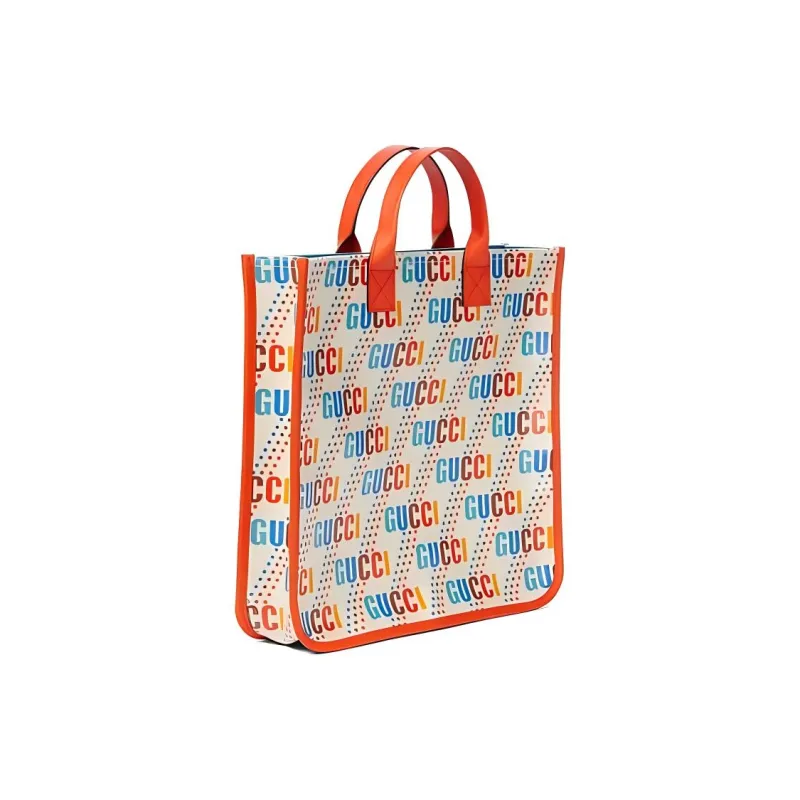 GUCCI Canvas With Leather Tote Bag, Shopping Bag, Handbag Kids' Ecru & Orange-1