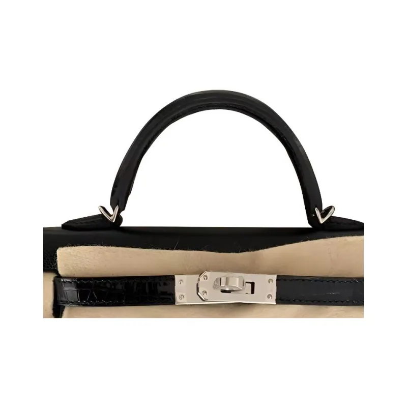 HERMES Touch Madame Crocodile Leather Kelly Bag Shoulder Bag Crossbody Bag Handbag Mini Women's Black-2
