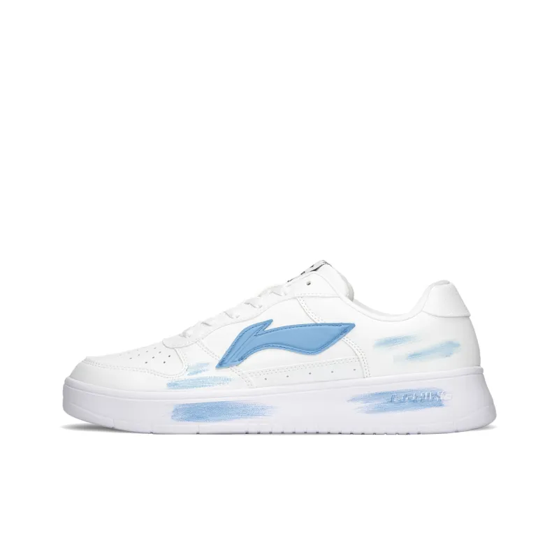 LiNing Pontoon Boats Cushioned Wear Resistant Height Increasing Low Top Skateboard Shoes Men's Blue White-1