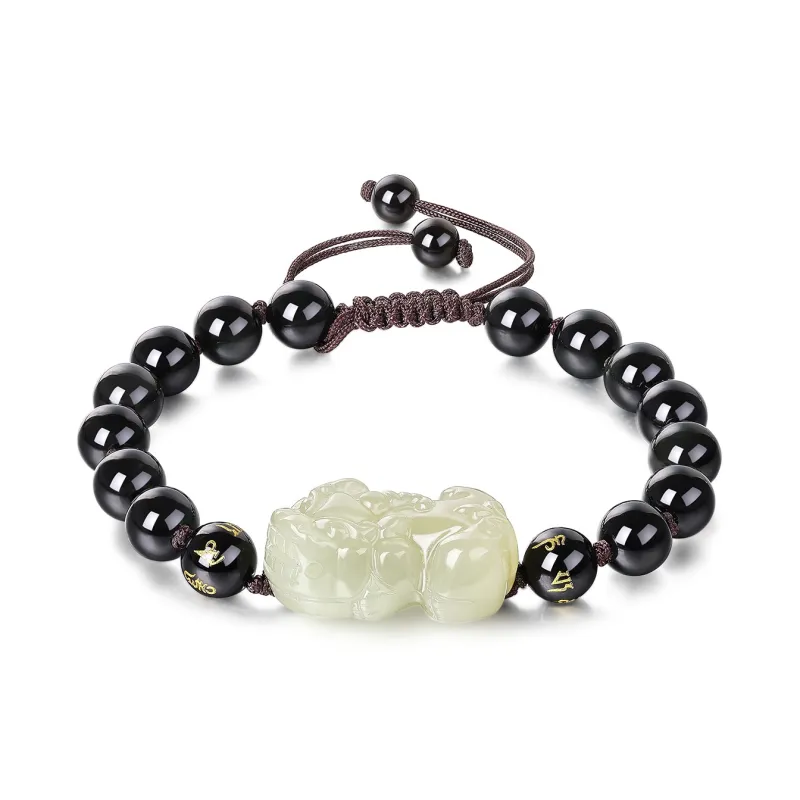 Cuiya Golden Building Hetian Jade Bracelets Pale Greenish White Jade Unisex-5
