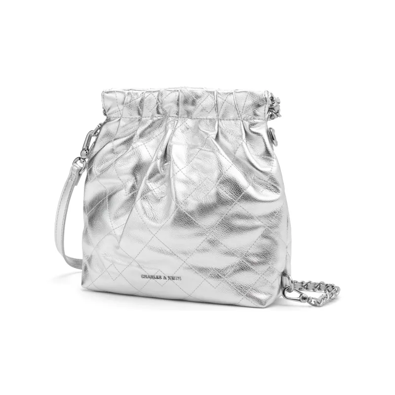CHARLES&KEITH Polyurethane Synthetic Leather Backpack Women's Black/Cream Milk White/Silver/Pink-18